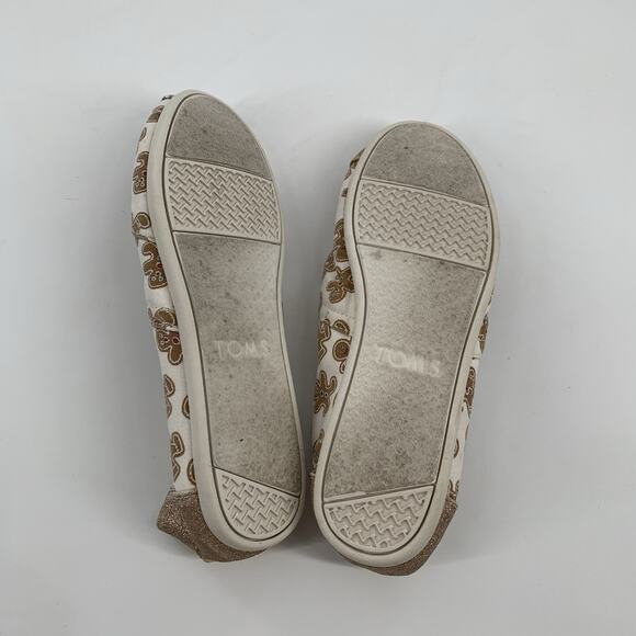Toms Gingerbread Print Slip On Canvas Loafers Size 6 Womens White Gold Christmas - Picture 6 of 8